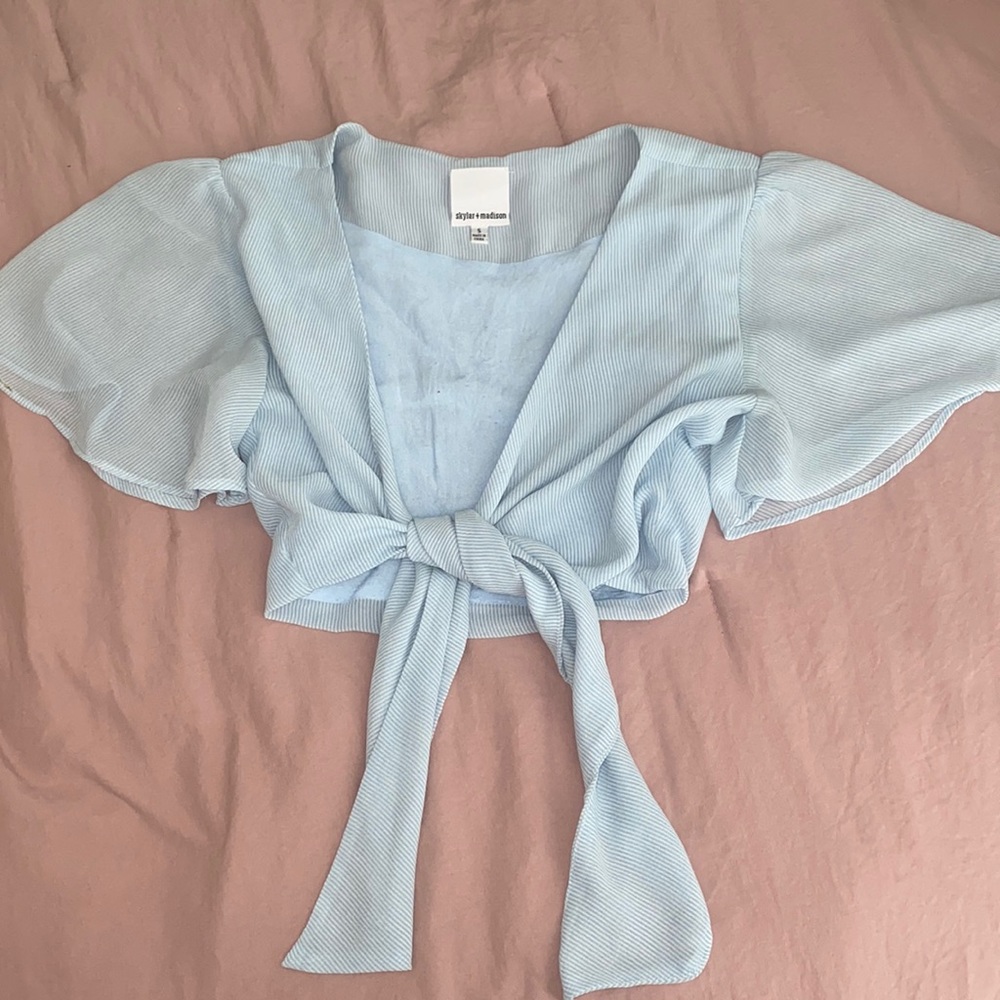 Skylar and Madison blue striped tie crop top